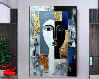 Abstract Face Canvas on Painting, Portrait Canvas Wall Art, Home Decor, Ready To Hang, Trendy Wall Art, Decoration Gift, Abstract Artwork