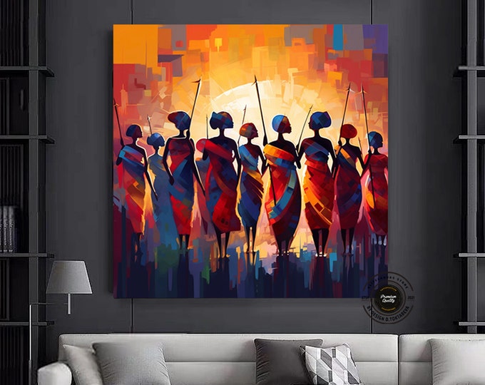 Abstract African Warriors Canvas Art, African American Culture Home Decor, Wall Art, Abstract African Art, Gift For Dad, Wall Art Gift, Art