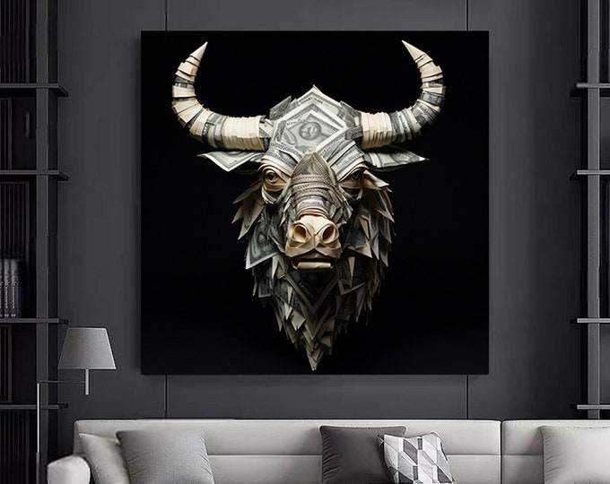 Motivational Finance Wall Art - Bull Nordic Style - Money and Dollar - Canvas Painting - A Stylish and Inspiring Wall Decor