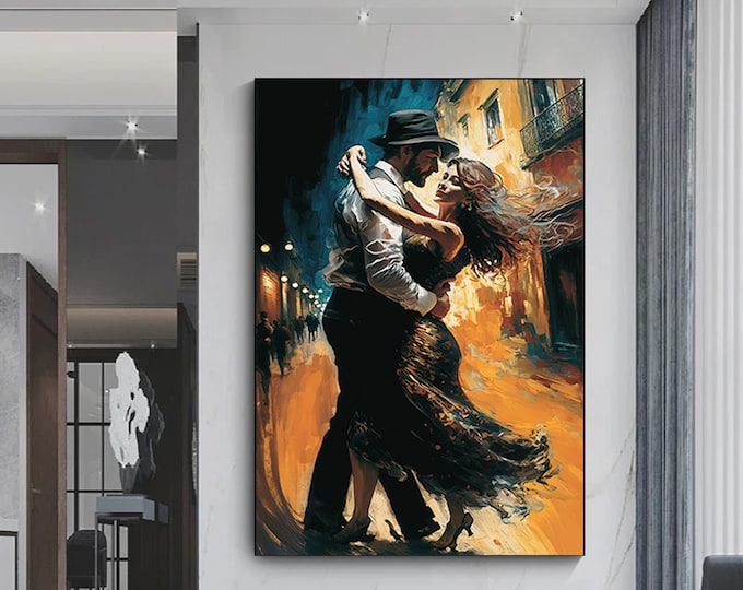 Canvas Home Decor, Large Canvas, Dancing Couple Painting Print, Music Room Art, Tango Couple Canvas Decor, Framed Canvas Ready to Hang