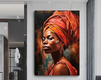 African American Woman Canvas Art, Headscarf Portrait, Wall Decor