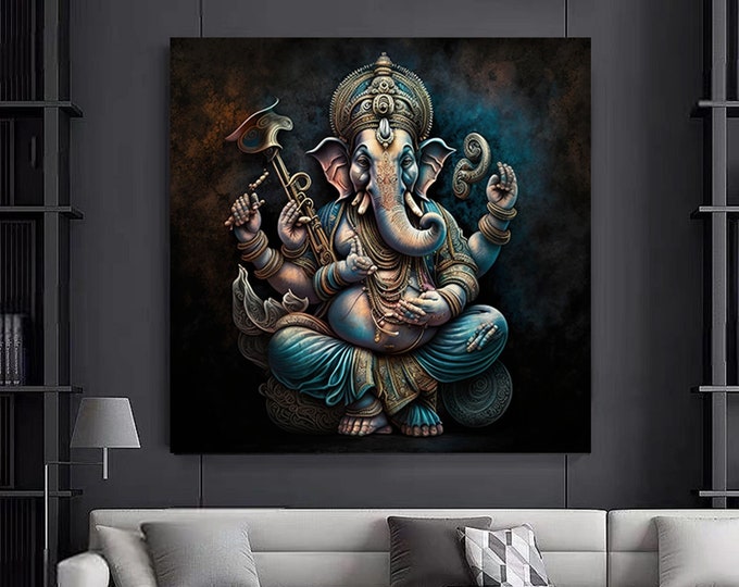 Great Ganesha Wall Art - Abstract wall art,Colorful Inspired Ganesh Canvas Wall Art.
