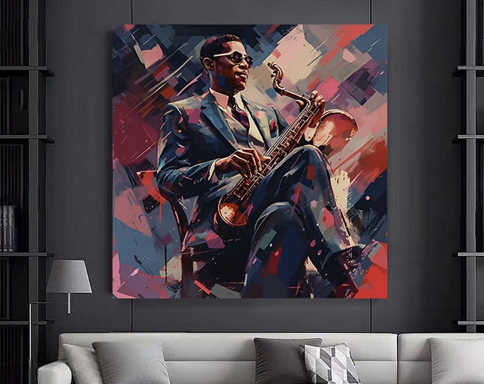 African American man playing saxophone Canvas wall art, African American man Canvas print.