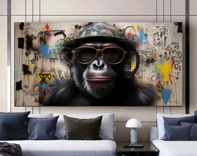 Monkey Special Design Canvas Art , Monkey Canvas art , Wise Monkey , Animal Wall Art , Office Decor