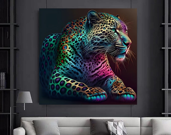 Colorful Tiger Canvas Painting, Leopard Canvas Wall Art, Colorful Wall Decor, Animal Artwork, Ready to Hang, Wild Tiger Art, Print on Canvas