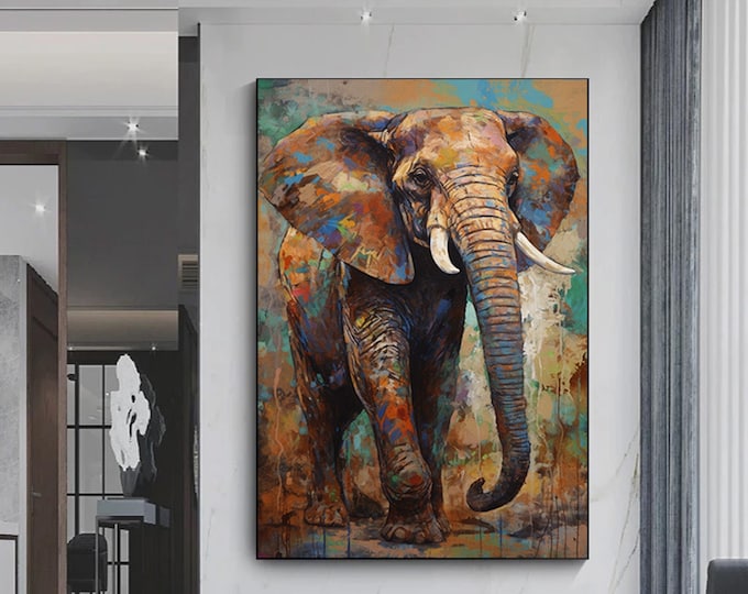Abstract multicolored elephant wall art poster, elephant graffiti wall art, colorful elephant decor