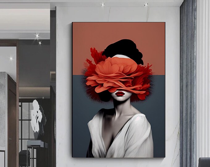 Woman abstract art beauty gold paint strokes modern art poster decoration print,Woman wall canvas decor.
