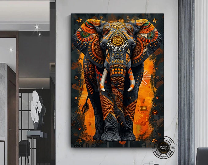 African Elephant Collage African Tribal Concept Style elephant wall art, Elephant canvas art