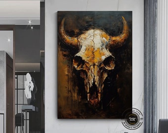 Vintage Bull Skull Canvas Print: Southwestern Cowboy Decor