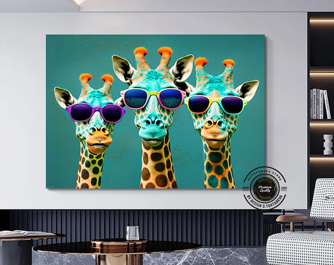 Funky Giraffe Wall Art Giraffe Canvas Print Giraffe Picture Home Decor Animals Handmade Wall Hangings Customised Gifts Large Animal Canvas