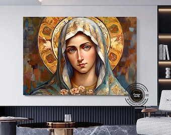 Virgin Mary Canvas Wall Art: Assumption of Mary and Angels Print