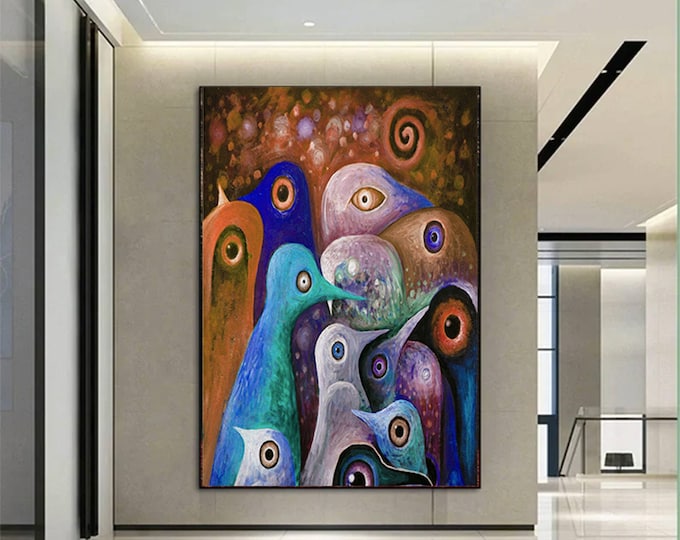 Abstract cartoon animal colorful penguin canvas prints oil painting printed on canvas home wall art decoration picture