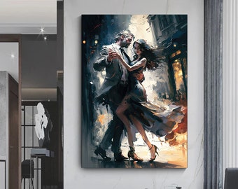 Canvas wall art of young couple dancing on the street, Love dance canvas print.