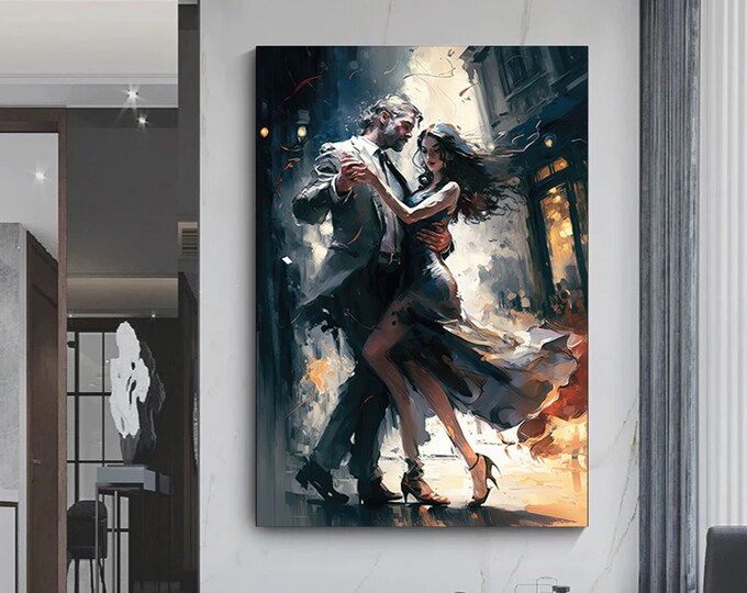 Canvas wall art of young couple dancing on the street, Love dance canvas print.
