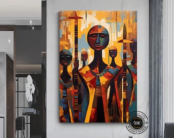 Abstract African Warriors Canvas Art, Cultural Home Decor