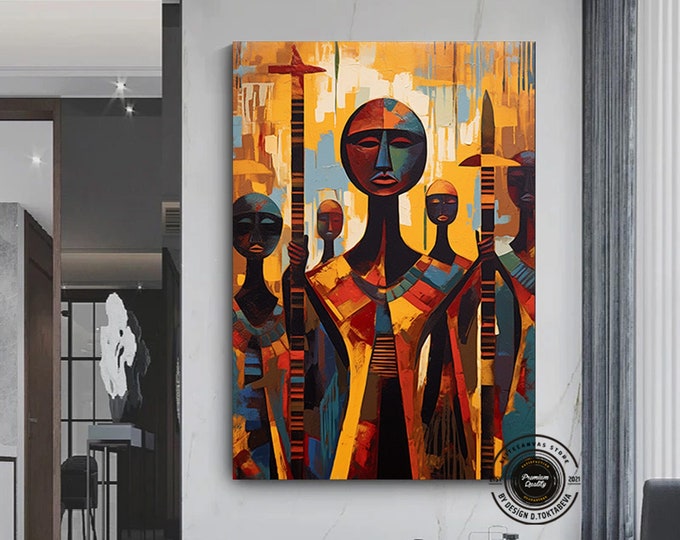 Abstract African Warriors Canvas Art, African American Culture Home Decor, Wall Art, Abstract African Art, Gift For Dad, Wall Art Gift, Art
