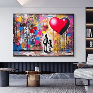 Urban Style Canvas| Banksy Style Canvas Art | Street Graffiti Art Print | Modern Home Decor | Banksy Wall Print | Large Framed Wall Art Set