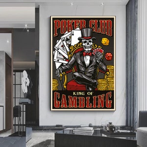 Dead Man&#39;s Hand - Skeleton Poker Wall Art - skeleton playing poker canvas wall print.Poker canvas art.