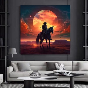 Cowboy Wall Decor, Wild Horses Canvas, Huge Canvas Art, Western Wall Art, Minimalist Home Decor, Riding Horse Canvas, Farmhouse Wall Art