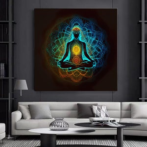 Lienzo pintura arte póster impresiones Buda indio meditación 7 Chakras Yoga deporte pared arte sala de estar dormitorio Decoración