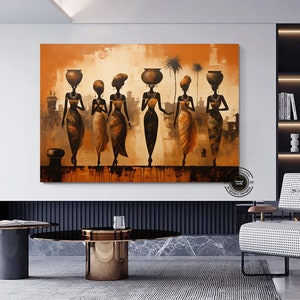 Impressão em tela de mulheres étnicas, pintura abstrata africana, arte de parede de mulheres africanas, arte africana vintage, pôster de mulheres negras, decoração de parede africana