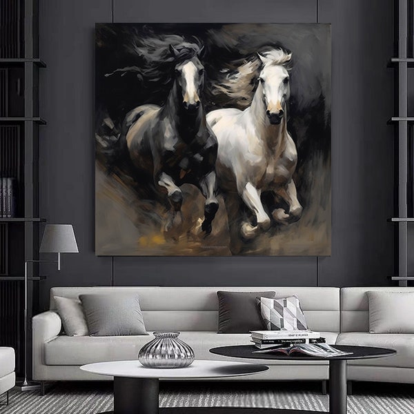 Two Horses Canvas, Horse Canvas Art, Animal Wall Art, Canvas Wall Art, Modern Wall Art,Animal Canvas Print,Home Decor,Luxury  Wall Decor