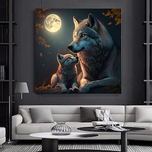 Stunning Wolves In The Moonlight Modern Design Home Decor Canvas Print Wall Art Picture Ready To Hang