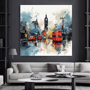 Abstract City Landscape Canvas Art Print Modern Office Decor Vibrant Abstract Wall Art Decor Home City Skyline Contemporary Abstract Art