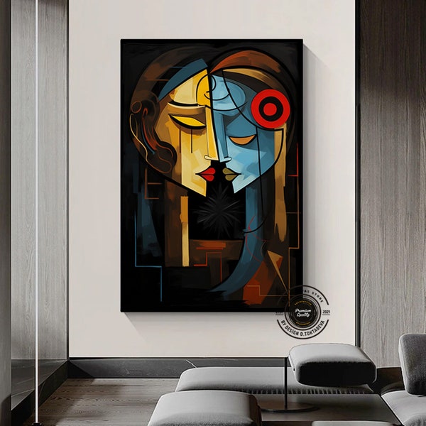 Surreal Colored Faces, Abstract Wall Decor, Trendy Poster, Contemporary Wall Art, Human Portrait Art Canvas, Abstract Face Artwork,