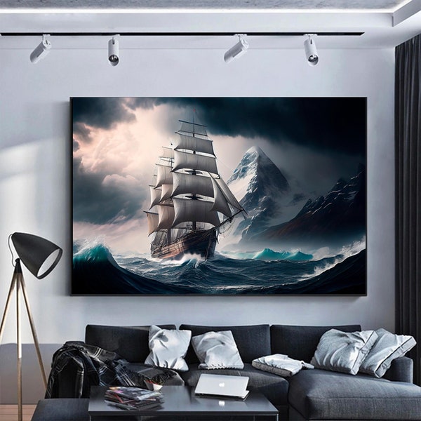 Segelschiff Druck auf Leinwand, moderne Wandkunst, Leinwand Wand Set, große Wandkunst, Piratenschiff Malerei,