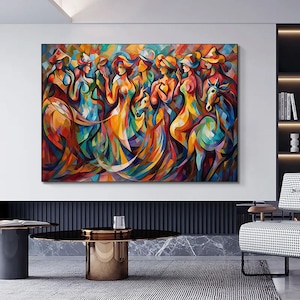 Impresión de lienzo de mujer bailando, decoración de pared colorida de baile de mujer, cartel de arte abstracto colorido/cartel de decoración de arte de pared de imagen impresa