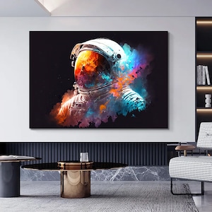 Colorful astronaut wall art, Astronaut canvas painting, Astronaut decor print