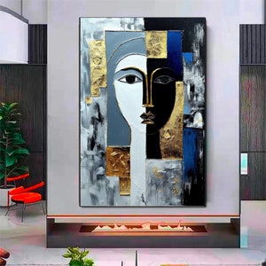 Abstract Face Canvas on Painting, Portrait Canvas Wall Art, Home Decor, Ready To Hang, Trendy Wall Art, Decoration Gift, Abstract Artwork