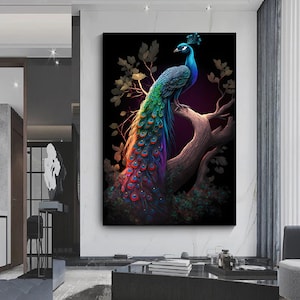 Canvas Artwork Extra Large Peacock Canvas Painting Wall Art, Wall Art, Animal Poster, Animal Canvas, Peacock  Poster,
