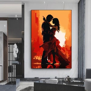 Leinwand Wohnkultur, große Leinwand, Tanzendes Paar Malerei Druck, Musik Zimmer Kunst, Tango Paar Leinwand Dekor, gerahmte Leinwand fertig zum Aufhängen