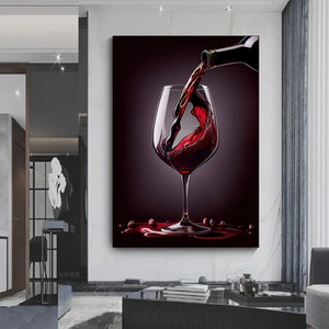 Pouring Wine In A Glass Canvas, Red Wine Wall Art, Dining room decor,