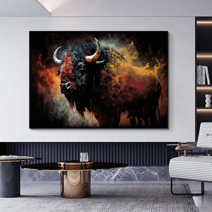 Colorful Bull Painting - Abstract Wildlife Art.Bull wall art,colorful bull canvas painting.