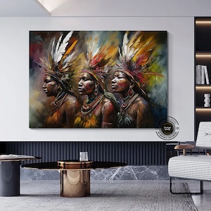 Native Warrior Canvas Art Print, Ethnic Wall Art, American Indian Painting, Native Indian Man Poster, Wall Hanging, Living room Decor