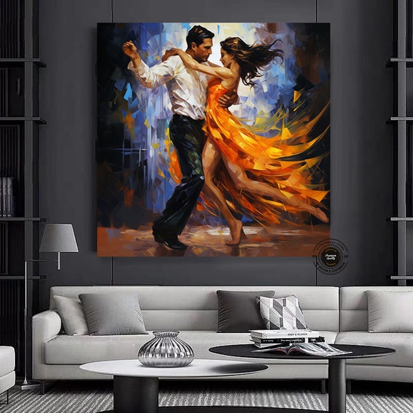 Toile Home Decor, Grande toile, Couple Dancing Painting Print, Music Room Art, Tango Couple Canvas Painting, Toile encadrée prête à accrocher