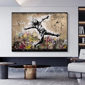 Urban Style Canvas| Banksy Style Canvas Art | Street Graffiti Art Print | Modern Home Decor | Banksy Wall Print | Large Framed Wall Art Set