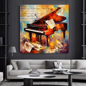 The Piano Music Oil Painting Style Canvas Print Wall Art, Music Modern Design Home Decor, Musical Wall Art Picture Wall Hanging