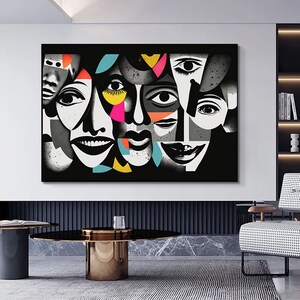 Contemporary Art Canvas, Abstract People Wall Decor, Abstract Canvas Art, Colorful Face Canvas Art, Human Face Poster, Modern Wall Decor,