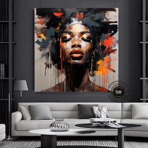 African American Art Canvas, Brushstroke Wall Art, African Wall Art Prints, Black Woman Art Framed, Over Bed Wall Decor, African Painting