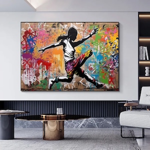 Urban Style Canvas| Banksy Style Canvas Art | Street Graffiti Art Print | Modern Home Decor | Banksy Wall Print | Large Framed Wall Art Set