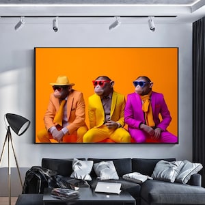 3 Monkey Canvas Art , 3 Thoughtful Monkeys , Monkey Canvas , Wise Monkey , Animal Wall Art ,Home decor