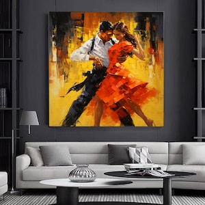 Leinwand Wohnkultur, große Leinwand, Paar tanzen Malerei Druck, Musik Zimmer Kunst, Tango Paar Leinwand Gemälde, gerahmte Leinwand fertig zum Aufhängen