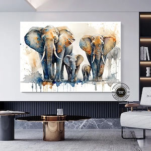 Elephants Family Canvas Painting Art, Animals African Wall Decor, Wall Art, Modern Print Art, Herd of Elephants Poster, Wall Hanging Canvas