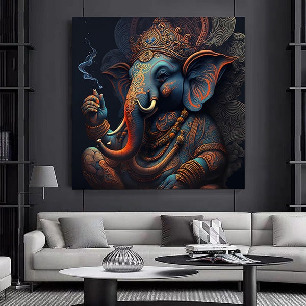 Great Ganesha Wall Art - Abstract wall art,Colorful Inspired Ganesh Canvas Wall Art.