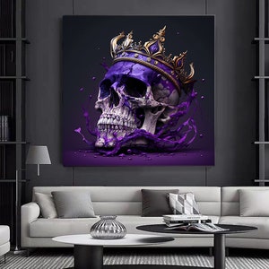 Leinwand Wandkunst, riesige Leinwand, Schädel König Poster, Schädel Wandkunst, schwarz und Gold Wandkunst, trendige Wandkunst, Skelett Wandkunst, Mann Höhle Dekor