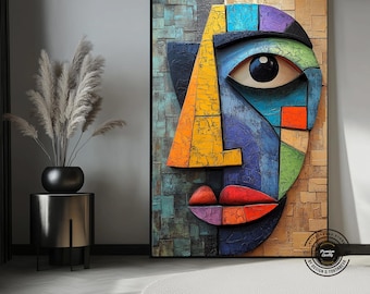 Colorful Cubist Face Canvas – Modern Abstract Geometric Wall Art
